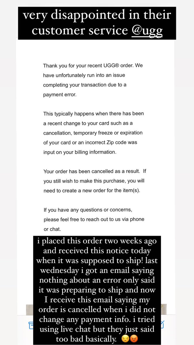 hungryheejin's tweet photo. Happy Holidays @UGG. Their excuse was to blame my credit card for the sudden cancellation. But when I called they couldn’t tell me why it wouldn’t go through. They had to place me back on the waitlist. The best they could do. 😒 https://t.co/C6mfgCUSih