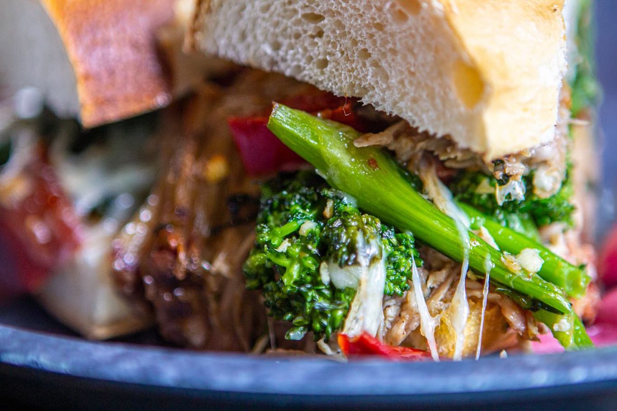 A Smoked Pork Italiano anyone? Swing by for dinner tonight.

Smoked Pork, Garlic Broccoli Rabe, Calabrian Chili, Sharp Provolone on a Seeded Roll