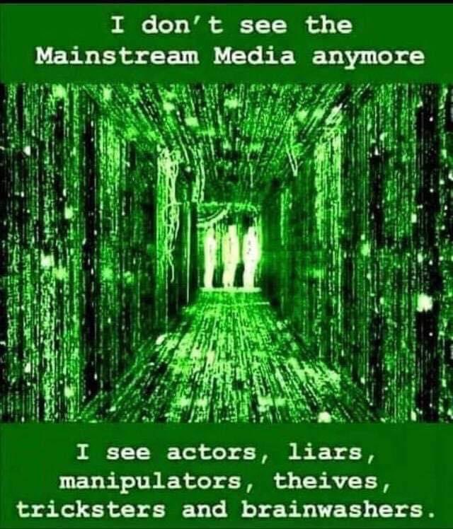 I don't see the
Mainstream Media anymore
I see actors, liars, manipulators, theives, tricksters and brainwashers.