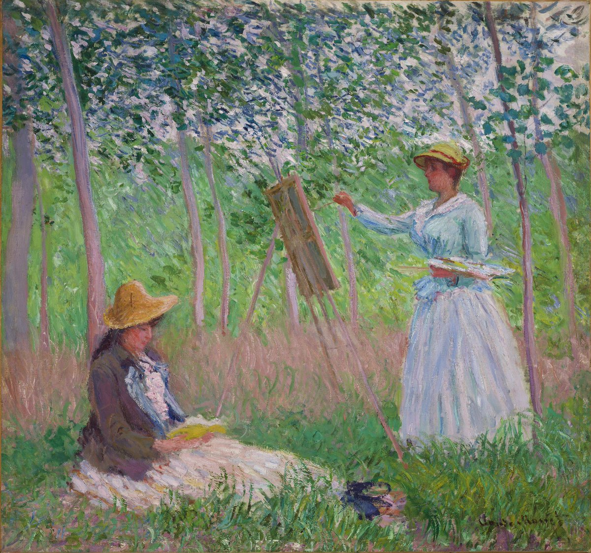 Homo_Curiosum's tweet photo. Claude Monet (French, 1840-1926)
In the Woods at Giverny: Blanche Hoschedé at Her Easel with Suzanne Hoschedé Reading
1887
Oil on canvas, 91.4× 97.7 
Los Angeles Museum of Art
#Impressionism #Museum #Landscape #BeauxArts #Arte #Malen  #Pintura #ArtHistory #Monet #FrenchArt https://t.co/0Z241wMezw