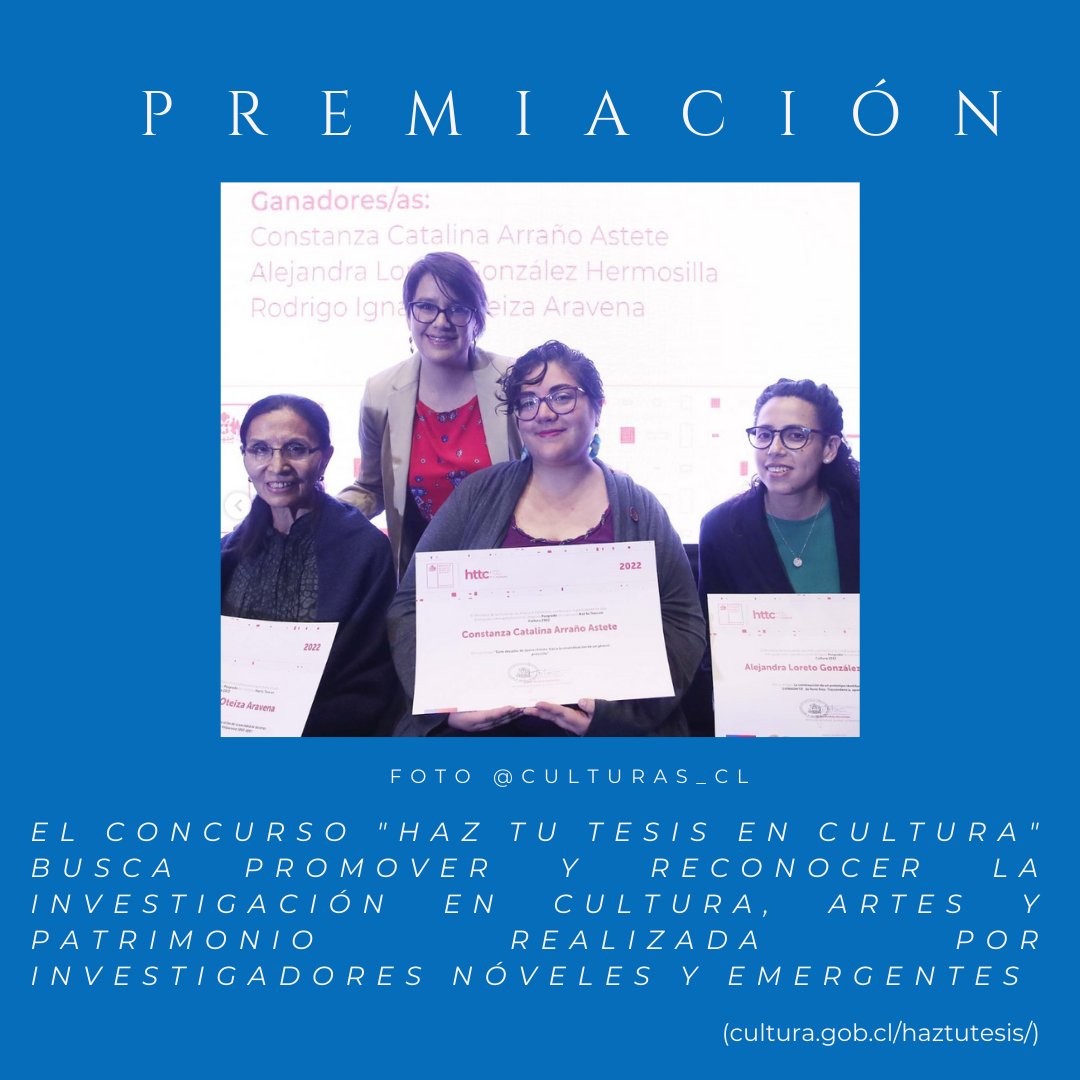 Felicitamos a nuestra socia <a href="/atril_negro/">Constanza</a>, porque fue una de las ganadoras del concurso "Haz tu tesis en cultura", de <a href="/culturas_cl/">Ministerio de las Culturas</a>. El premio fue entregado por la ministra de la cartera, <a href="/jubrodsky/">Julieta Brodsky</a> 👏👏👏