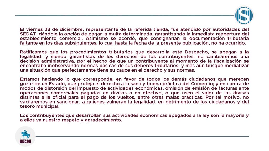 Comunicado Oficial

#27dic #AlcaldiaSucre #SedatSucre #ComerciosSucre #CentrosComercialesSucre #ComunicadoSedat #ComunicadoOficial