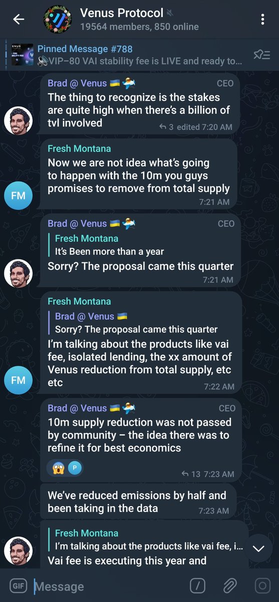 The $xvs #venusprotocol scam goes on. Now the team wants to lower the offered 10m token burn and give some of those tokens for free to the team. LOL. 'Not passed by the community' Yes sure... TOP GRIFTER. More profit for themselves gifting tokens to sell.