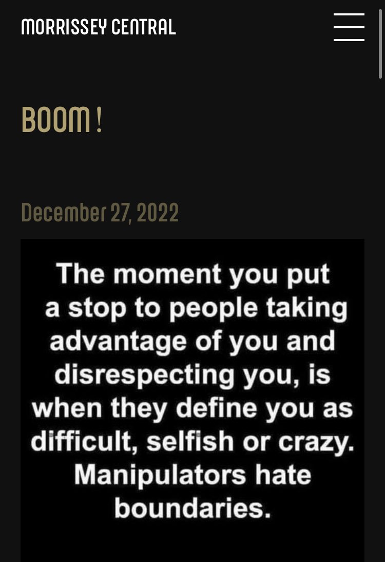 MozzeriansATW's tweet photo. 2022 and BOOM!
December 25 & 27
Messages from Morrissey.
@officialmoz
via #Morrissey Central:
https://t.co/iXe85hXmL3
#music #selflove #goodbye2022 #respect #setboundries https://t.co/VIEzEmkLcv