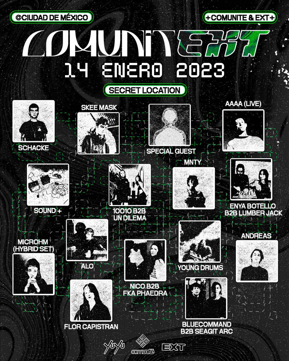 Se vienen cositas de la EXT con Comunite con <a href="/sk33mask/">SKEE MASK</a> Schacke @yuyuclubmexico <a href="/floricapistran/">Flor Capistran</a> <a href="/cammimuu/">cami mu +3</a> @nico__dubs <a href="/Alo/">Alo</a> <a href="/microhom/">Leslie García aka Microhm</a> <a href="/MOVELIKEco/">MOVELIKE</a> y +++