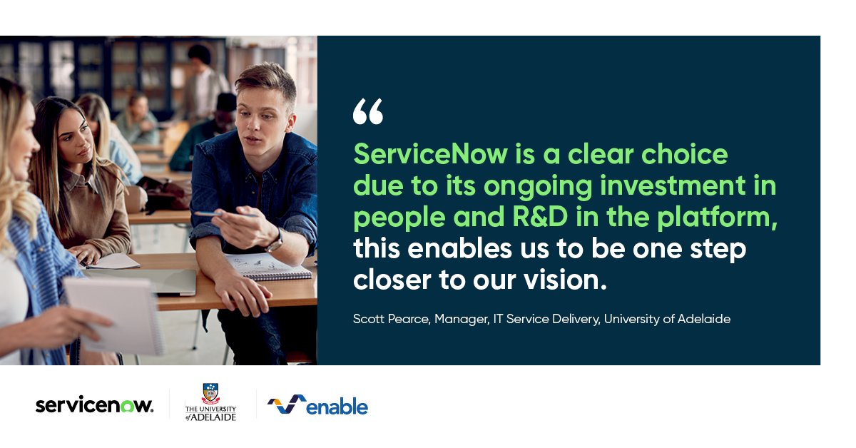 Azijoon20's tweet image. IT service school is now in session. The University of Adelaide and ServiceNow teamed up to deliver an 80% reduction in time to process IT requests, giving more time back to staff, students and faculty. spr.ly/60133M0Yd