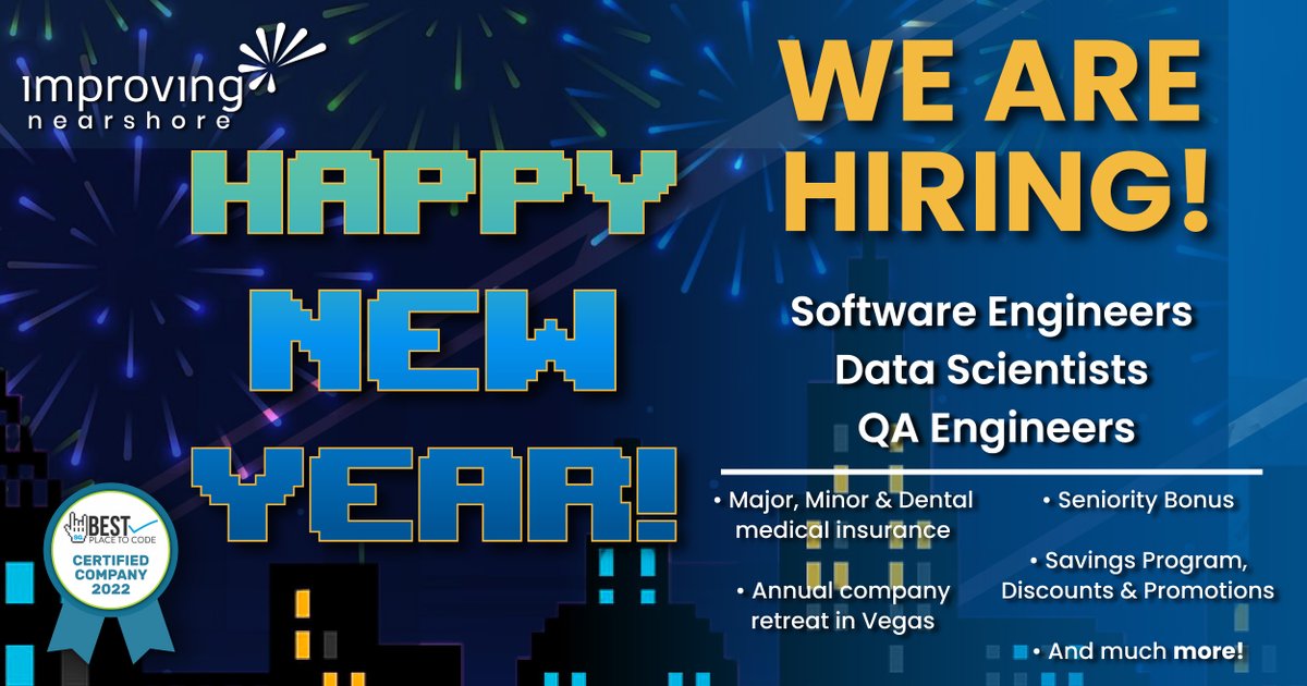 ImprovingMxJobs's tweet photo. โจ๐พ New Year, new you! Start this 2023 with the right foot working at Improving Nearshore. ๐ฅ Check out our open positions: https://t.co/FC6U1UKq21
#ImprovingNearshore #Developer #NetDevelopers #Java #QAAutomation #PHP #DevOps #Golang #Python #ITAdministrator #Engineers #Hiring https://t.co/YY2sT1gcGi