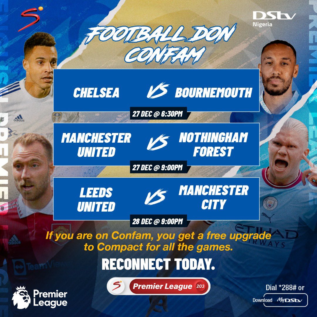 Tunnykvng's tweet photo. It’s time to level up!
Get and stay connected to DStv to watch the live EPL games and get a free upgrade to the next bouquet!
Ts & Cs apply.
#GetPlentyOnDStv https://t.co/RT2YGJFFec