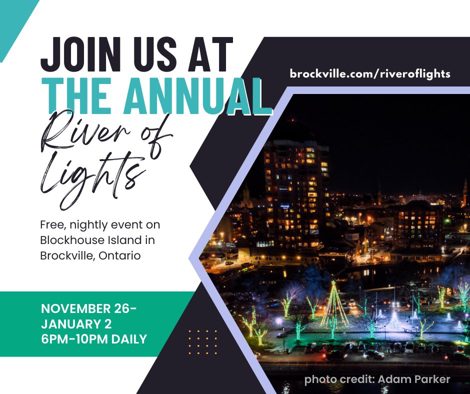 Time is running out to experience the River of Lights, presented by Carnarm.
This free light show is set to music and runs nightly until January 2 on Blockhouse Island from 6pm-10pm.
brockville.com/riveroflights