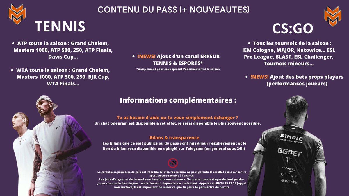 munes___'s tweet photo. SAISON 2023 PASS 🗣️

Bonsoir à tous, quelques jours avant la reprise du plus beau sport du monde, le pass est de retour 🥷 

Pr fêter ça, la formule 1 mois est à 9,99€ 🎁 

&amp; 2 x 10€ À GAGNER PARMIS LES RT ♻️

#4 WTA Pyckio (2022)
+88,88u 942 bets 🎾 
+41,16u 165 bets 🎮

✉️ DM https://t.co/EzjR4Fj8WV