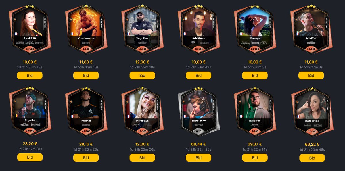 SKULT_gg's tweet photo. 3h après le début des enchères sur les premières cartes, nous avons un podium des Streamers les plus prisés qui se dessine :

🥇 @Thomacky 
🥈 @Hambricia 
🥉 @WaieNot 

🏅 @Punkill @PhyzikK @YugoKaa_ @MllePeps @Mizi_TW @koschmarre @3lodi319 @Maevystv @ADRI_GEEK https://t.co/8Mz68u8BFx