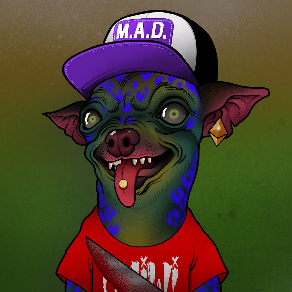 madchihuahuaNFT's tweet photo. Meet Mad Chihuahua #1100 🥝

🔪ACCESSORIES: ETH
🔪FUR: Kiwi
🔪EYES: Zombie
🔪MOUTH: Happy

👉https://t.co/blymYQ6mgy

#MadPack #NFTs #Web3 https://t.co/H6AmP9oWl9