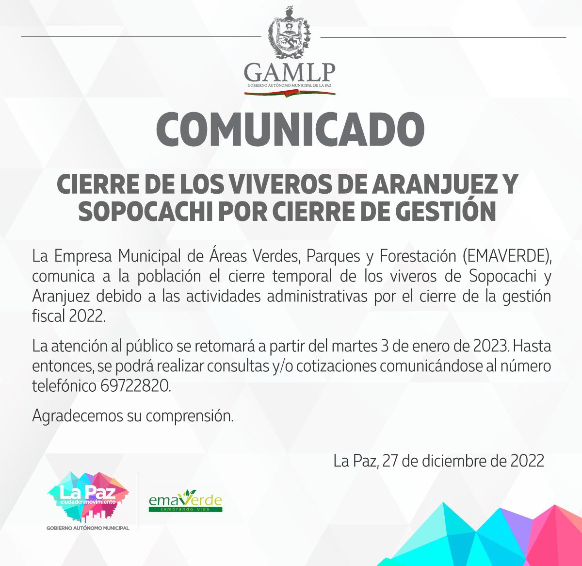 #Atencion | #ComunicadoEmaverde