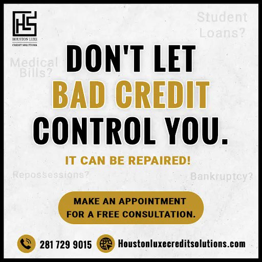 Are you struggling to get your credit rating back on track? Don't let your credit score suffer any longer. 
.
.
Book an appointment today.

#creditrepair #credit #crediteducation #creditrepairservices #creditsolution #HoustonluxeCreditSolutions #Houston #Texas #USA