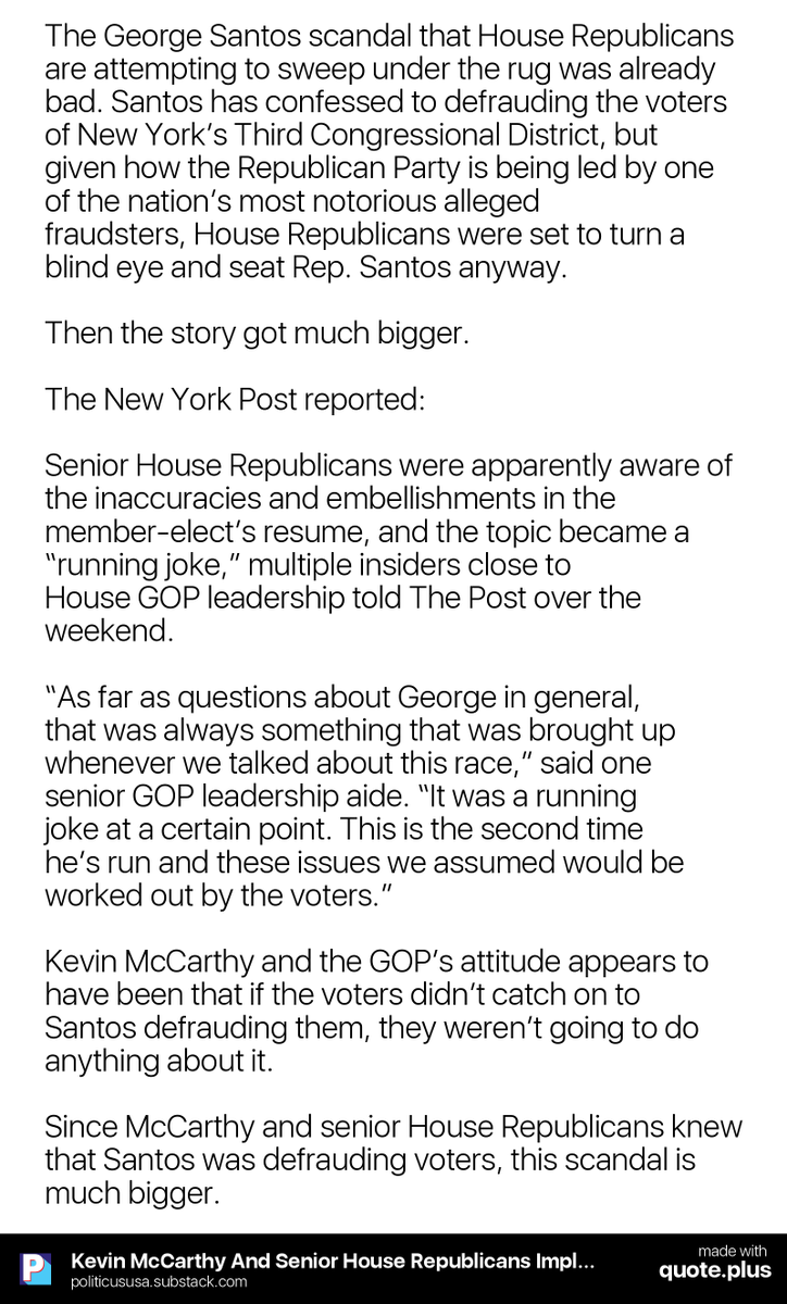 swtyndall's tweet photo. Kevin McCarthy And Senior House Republicans Implicated In George Santos Fraud
#GOPCorrupt
#GOPHatesDemocracy https://t.co/K4lPS69UoP https://t.co/KyZlM5I2xO