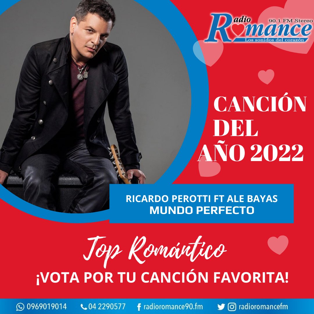 RadioRomanceFM's tweet photo. ¿#MundoPerfecto de @rperotti ft @AleBayasOficial es tu canción favorita del año?
¡VOTA YA! Utiliza los HTs #TopRomántico2022
#LaMásRomántica2022 https://t.co/l1AE4L2xvt