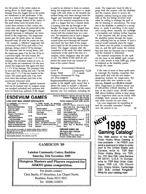 CalstaffTheGold's tweet photo. From Dragon #148 (Aug/89), Bruce Kvam gives us some magic-user spells that allow them to heal; can they heal your light wounds? No, but….

#Spells #VariantRules #ADnD https://t.co/RFtjNWcJZj