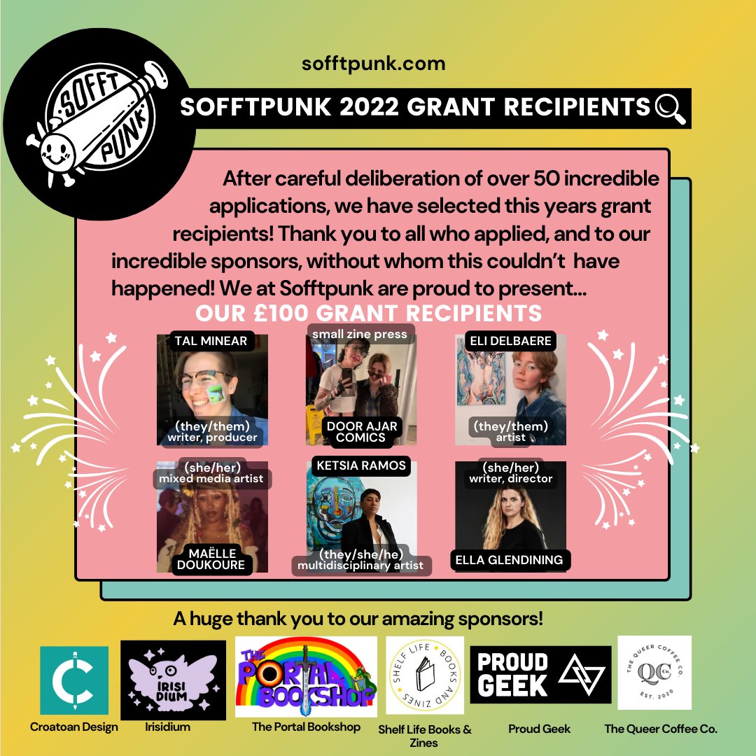 sofftpunk's tweet photo. these grants went to 9 amazing recipients from a range of fields, backgrounds &amp; experience levels! individual posts on all the recipients will be out soon so watch out for these artists to keep an eye on! @SidequestingPod @doorajarcomics @errormessage @AnushaLDN (5/11) https://t.co/AIrVlcxXy9