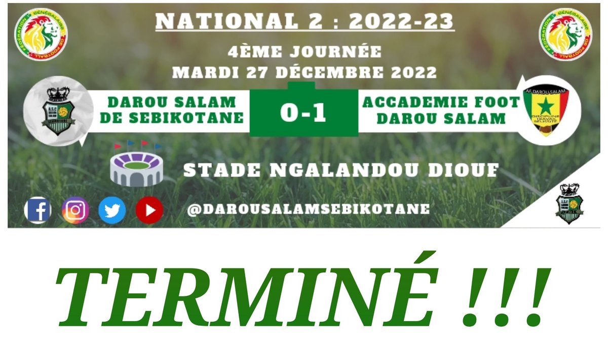 DarouSalamSebi's tweet photo. TERMINÉ !!!

Une défaite à NGALANDOU DIOUF contre AF DAROU SALAM

#NATIONAL2 #FOOTLOCAL221 #SEBIKOTANE #VERTBLANC #DSS https://t.co/EztZehk3US