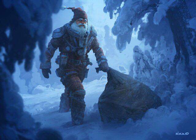 Post-Apocalypsmas Santa:
"Sandy, when he’s a-jingle with loot, spends it on old toys and batteries, kids’ stuff. And then he leaves it in peoples’ houses, where the kids will find it."
- Sandy Klaaz by Nikolai Lockertson (on ArtStation)
#MerryChristmas 
#PostApocalyptic