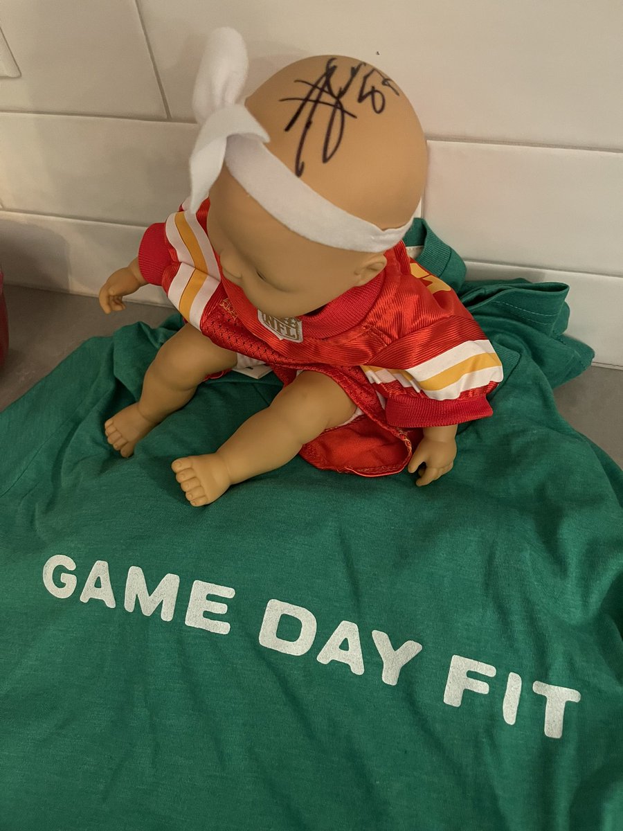 The famed baby signed by <a href="/tkelce/">Travis Kelce</a> rocking some new #gamedayfit apparel from <a href="/newheightshow/">New Heights</a> #newheights