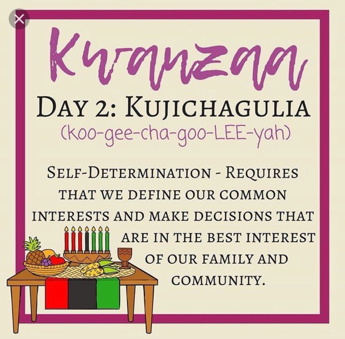 cobe_cmu's tweet image. If you didn’t know today is the 2nd day of Kwanzaa. Kujichagulia which is Self Determination🙂