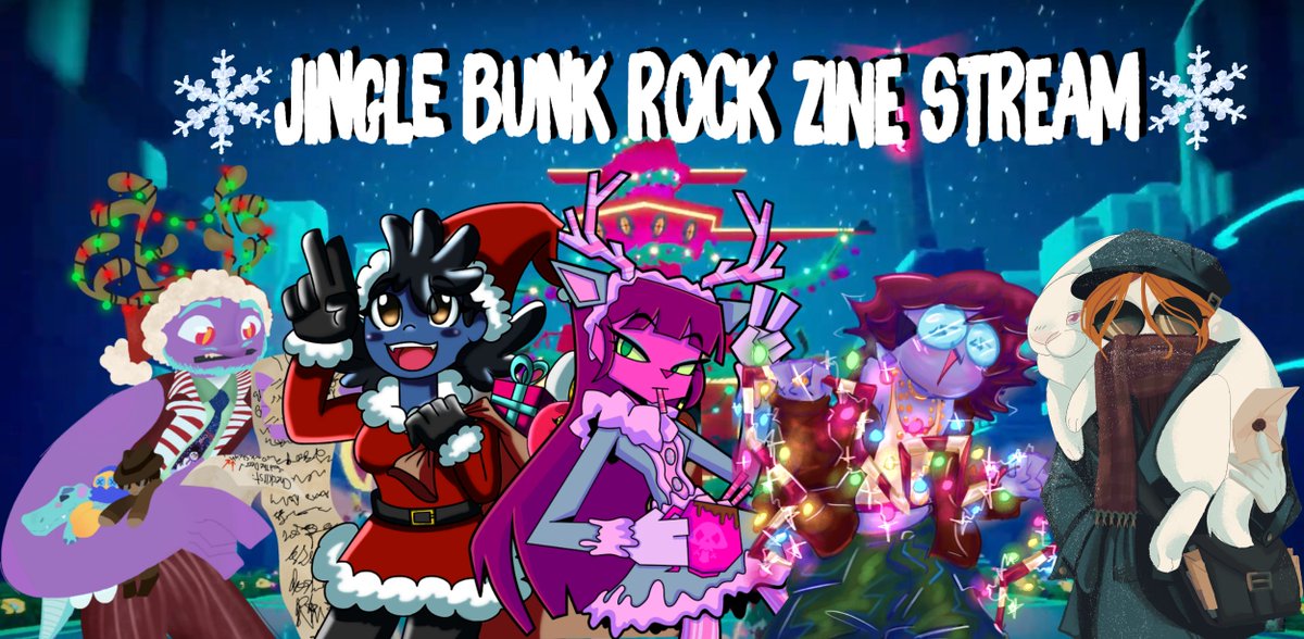 NsrXmas's tweet photo. Hello everyone! Thank you so much for the love and support for the #JingleBunkRock zine! To celebrate the release, we will host a Twitch stream at tomorrow night, December 28th 7PM EST. We will go over the zine and talk about our process about our pieces. https://t.co/iv6lQuUWeC