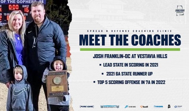 SpreadClinic's tweet image. 🔥 up to hear @coach_jfranklin speaking March 24th-25th @ Spain Park HS

1: Pace &amp;amp; Practice
2: Movement Pass Game &amp;amp; Protection
3: Being Creative with RPO’s

Register online eventcreate.com/e/cometobamasp…

@1rebelathletics @ALFCA_ @WrightEquipment @future1sjerseys @RiddellSports
