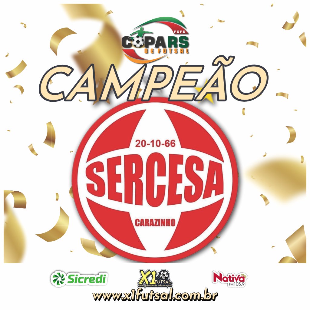 X1_futsal's tweet photo. Depois de dois empates, a Sercesa de Carazinho venceu nos pênaltis e é campeã da Copa RS, garantindo vaga na Copa do Brasil de 2023. 

#X1Futsal #UmaGoleadadeInformações #Futsal #FutsalGaúcho #FGFS #FederaçãoGaúcha #FederaçãoGauchadeFutsal #Sercesa #Carazinho #Campeã https://t.co/rMGH0GLXf3