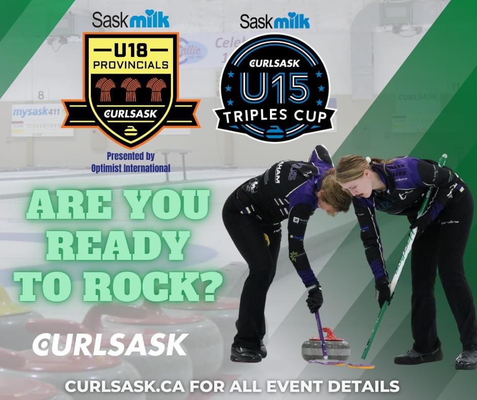 The @SaskMilk U18 Girls and Boys Provincials presented by Optimist International and the SaskMilk U15 Triples Cups starts tomorrow! Here is what you need to know for the event: 📍: Callie Curling Club, Regina 🗓️: December 28-30 🖥️ : Draws/Online Scores: curlsask.ca/scoreboard/#!/