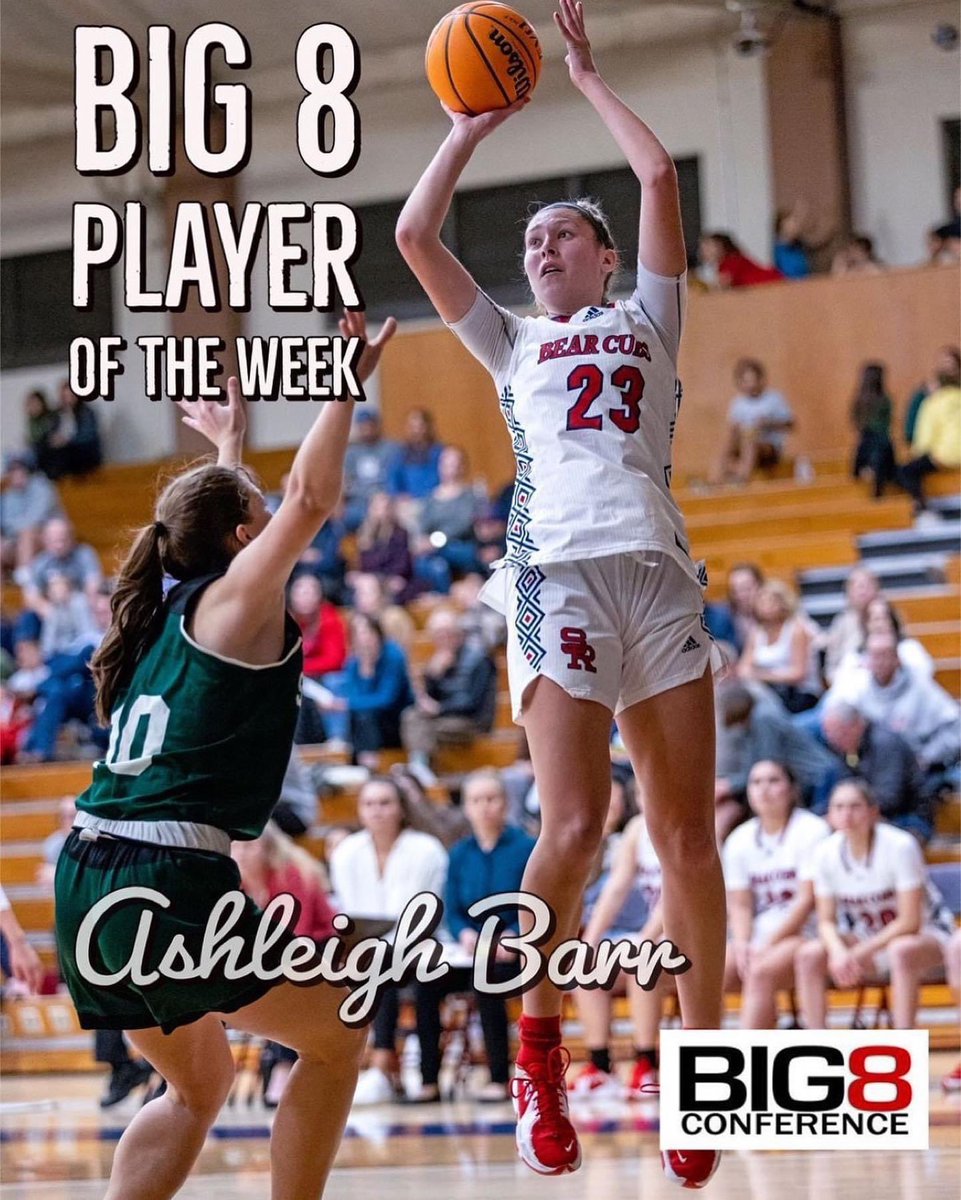 Big 8 Conference Player of the Week 🏀 
Santa Rosa JC Soph Ashleigh Barr helped the Bear cubs start off 2-0 this past week. She scored 16pt and 9 reb. vs. Folsom Lake College and finished with 18pts and 11 reb. vs Sacramento City. Congratulations Ashleigh!👏🏽👏🏽