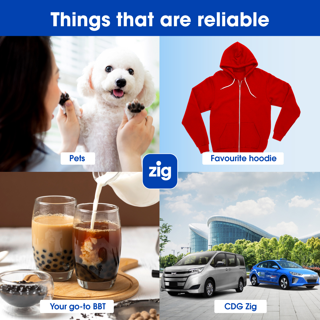 Just like your go-to bubble tea drink or favourite hoodie, we are here for you ❤️ 

Get from place to place with our taxis or private-hire cars via CDG Zig today! 

Don't have CDG Zig yet? Download it here: hubs.la/Q01wBYX00