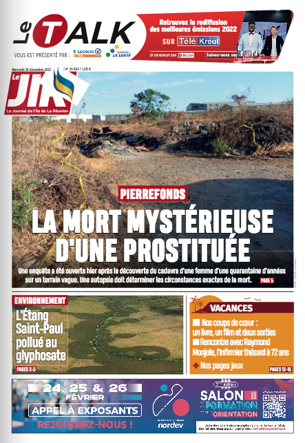 Clicanoore's tweet image. Bonjour à tous,

À la Une du JIR : La mort mystérieuse d'une prostituée. 

Une enquête a été ouverte hier après la découverte du cadavre d'une femme d'une quarantaine d'années sur un terrain vague à Pierrefonds.

Un dossier à retrouver en ligne :
clicanoo.re/abonnements