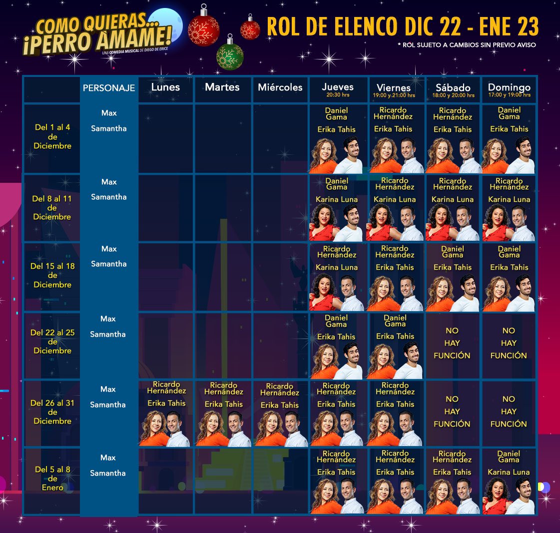 .<a href="/PerroAmameMx/">Como Quieras Perro Ámame</a> miércoles 28, jueves 29 y viernes 30 de diciembre, 18:00 y 20:00 hrs. en el Teatro Renacimiento.
#DanielGama, <a href="/_ricardosoy/">Ricardo Ache</a>, <a href="/ErikaTahis/">Erika Tahis</a> y #KarinaLuna

🚨 Precio especial! ¡De $605 a sólo $399!
📲 descuentos.carteleradeteatro.mx/obra/como-quie…
<a href="/sgProduccionmx/">SG Producciones México</a>