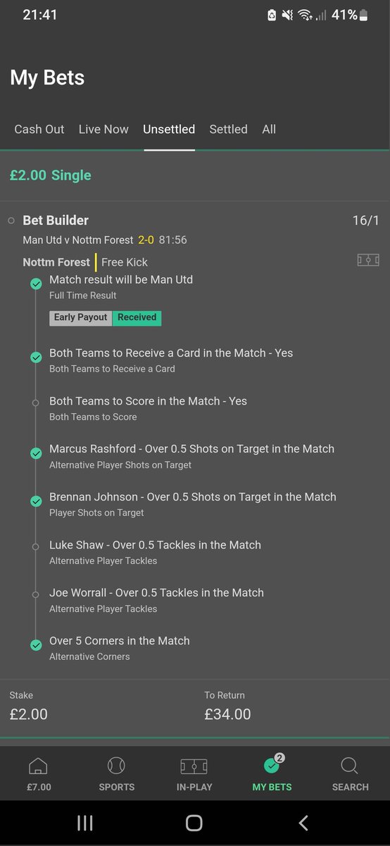 JShippaH's tweet photo. @bet365 @bet365 

Same again tonight. Can you check if by selecting No. of Tackles on a bet builder it removes the option of a cash out. Both Worrell and Shaw have had tackles. 
Was the same earlier on the Chelsea game. https://t.co/wghdGPIOkj