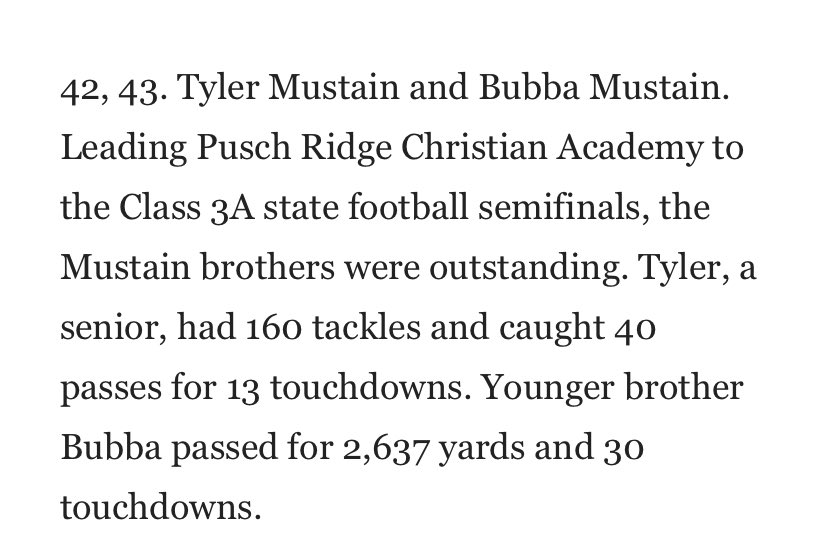 Thank you Greg Hanson for putting me on such a prestigious list with my little brother <a href="/BubbaMustain/">Bubba Mustain</a>. <a href="/CoachJeddFisch/">Jedd Fisch</a> <a href="/CoachBeyRasool/">Coach Rasool</a> <a href="/FBCoach_P/">Jerry Partridge</a> <a href="/CoachChrisBall/">Chris Ball</a> <a href="/RagleCharlie/">Charlie Ragle</a> <a href="/VinceAmey/">Vince Amey</a> <a href="/JavierJMorales/">Javier Morales</a> <a href="/PRCAFootball/">Pusch Ridge Football</a> <a href="/kentMiddleton5/">kent Middleton</a> <a href="/CoachPaopao/">Jordan Paopao</a> tucson.com/sports/subscri…