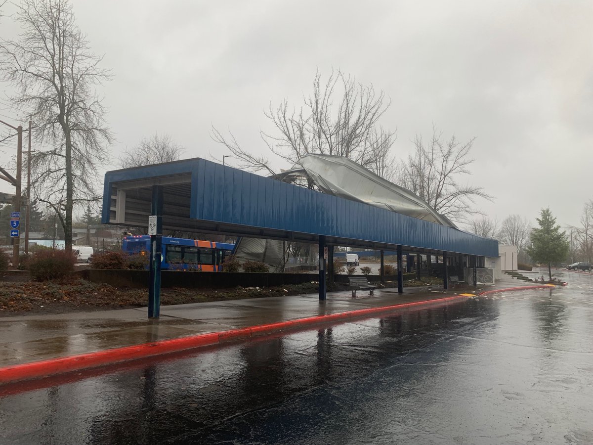 Wind was powerful enough to curl the roof back and off the Barbur Transit Station in SW Portland. @KGWNews