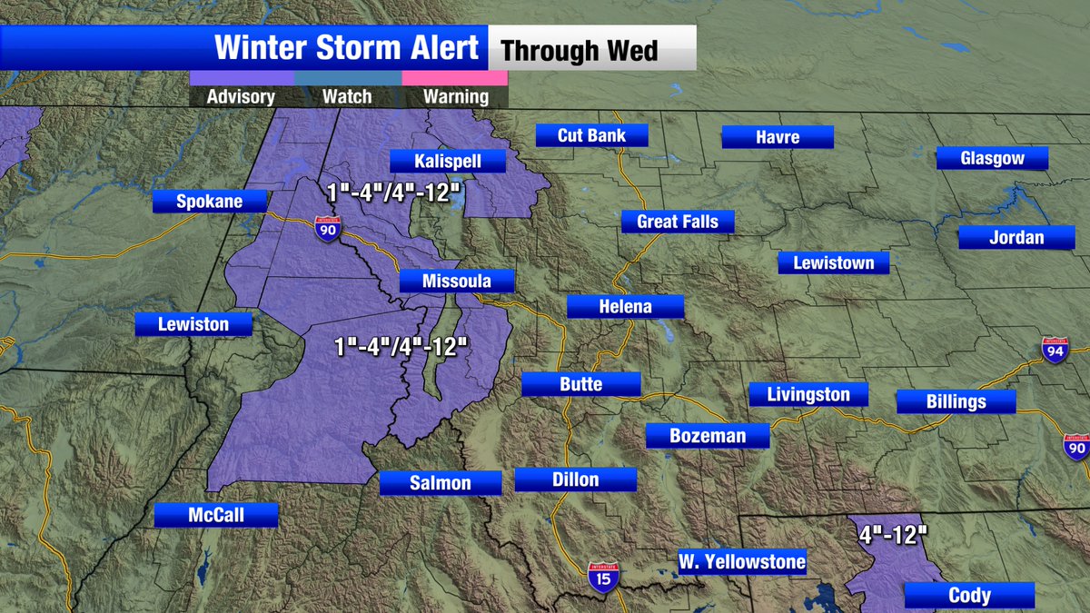 MarkHeyka's tweet photo. Winter weather advisories for the mountains west of the divide, with heaviest snow at Lookout and Lolo Passes by tonight. Advisories for the Absaroka Mountains of northwest Wyoming. @nwsmissoula @nwsbillings #mtwx #absaroka #glacierpark #lookoutpass https://t.co/8ZpuOWa4Om