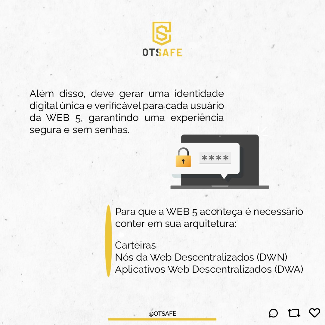OTSafe's tweet photo. A WEB 5 está chegando para revolucionar o mundo da tecnologia. Ainda tem dúvidas sobre esse termo? Arrasta pro lado que a gente te explica!
Compre seus bitcoins e de inicio a uma nova era tecnológica!
#otsafe #cryptocurrency #Bitcoin #technology #btc #development #news https://t.co/H6WliEOq87