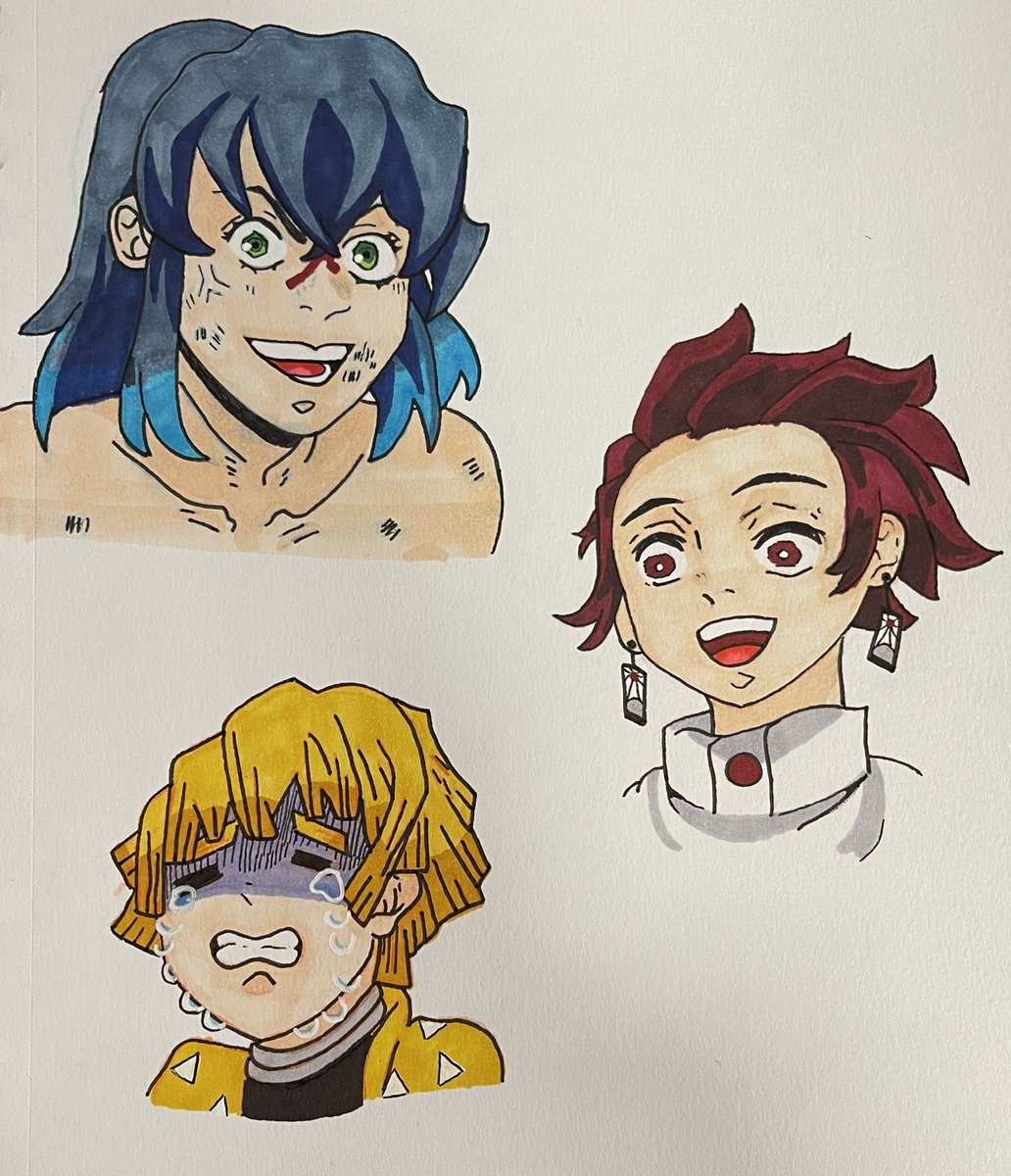 artbytaylorrr's tweet photo. Drew the squad at work today lol #DemonSlayer #inosuke #tanjiro #zinetsu https://t.co/yd9OhfQRMb