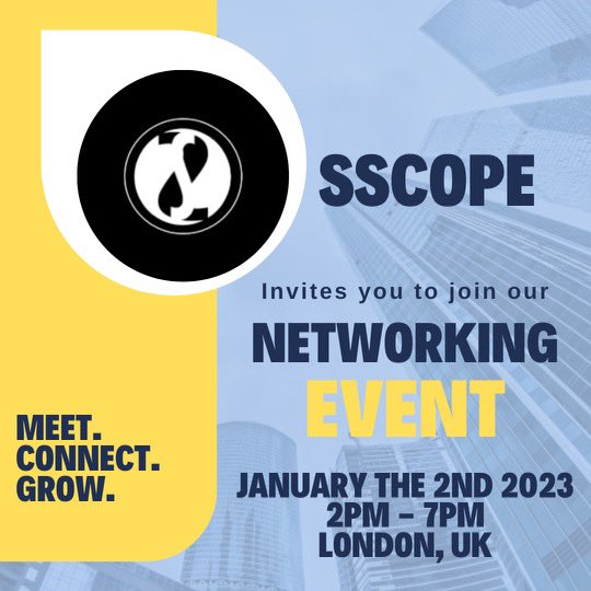 SSCOPEMedia's tweet photo. SSCOPE would like to extend to you our first event in 2023! 

Networking Event For All Professionals. 

We would love for you all to join us in an evening of networking and stimulating conversations.

2nd of January 2023. 

https://t.co/zj0DtxJ4SD https://t.co/xiwXzZTheN