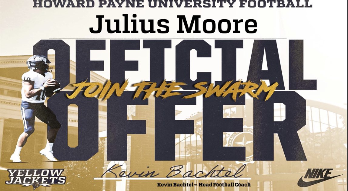 Julius_Moore5's tweet photo. Blessed to receive an offer from Howard Payne University!! @CoachLawrenceFB @coachlang02 @CoachGainesRec @HPUFootball https://t.co/NRL6G1Iu7J