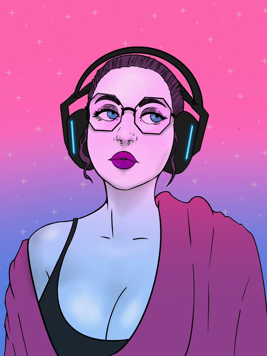 NoxChroma's tweet photo. Welcome to the ✨galactic dumpster fire✨ (feat. @moonirae_) 
Light and dark versions #art #ipadart #iPadPro #Procreate #portrait #pinup #neon #space #galactic #vibes https://t.co/Gd1ihjPc7h