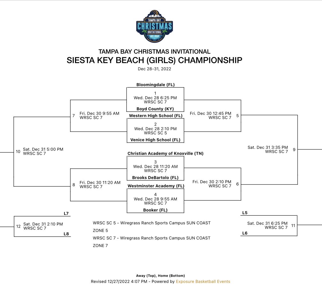🚨 Updated Bracket!   6:25pm tip off tomorrow at the @TBChristmasInv