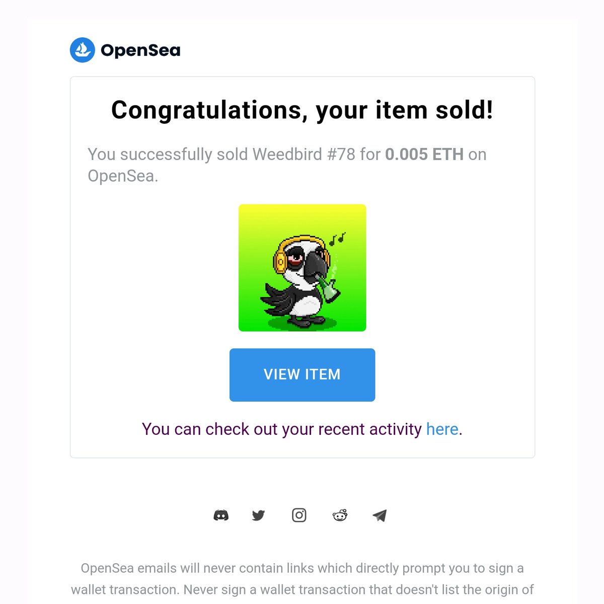 weedbirdclub's tweet photo. Puff Puff-BIRD #78 SOLD! π¨π¨
Thank you very much @CanopyNFT π³π
More #Weedbird here: https://t.co/LBA8gokIg6
#Weedcommerce #NFTs #OpenseaNFT https://t.co/wzSqhlOWJU