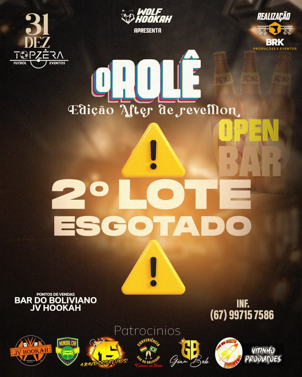 BrkProducoes's tweet photo. 🚨 OLHA O VIRA, VIROU! 🚨

⚠️ SEGUNDO LOTE ESGOTADO 

Não é segredo… 🤐 todas as edições de O Rolê é SOLD OUT 🌡️❌

E pelo visto, nossa virada de ano não será diferente! 

O ROLÊ #TODOMUNDOVAI 🕶️🎆🍾 https://t.co/GcfQDvcIwF