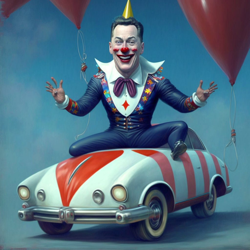 aspodra's tweet photo. @elonmusk Elon musk is the clown on the clown car , JK 
#Elon #Tesla #ElonMusk #SpaceX https://t.co/h2WsZsZTg3