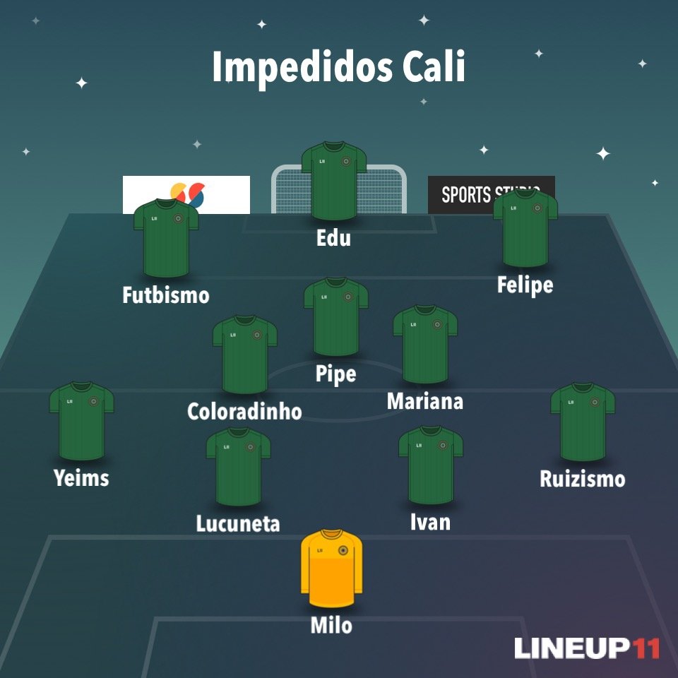 👥 El 1️⃣1️⃣ titular de Impedidos Cali para el partido con Depor. Pasta (aprox 7:30pm) por la fecha 9 de <a href="/LigaMafiayor/">Liga Kipsta Mafiayor. 🇨🇴</a>.

Presentado por: <a href="/LoseSportsTV/">Lose Sports TV</a>

#ElCaliSomosTodos 🇳🇬