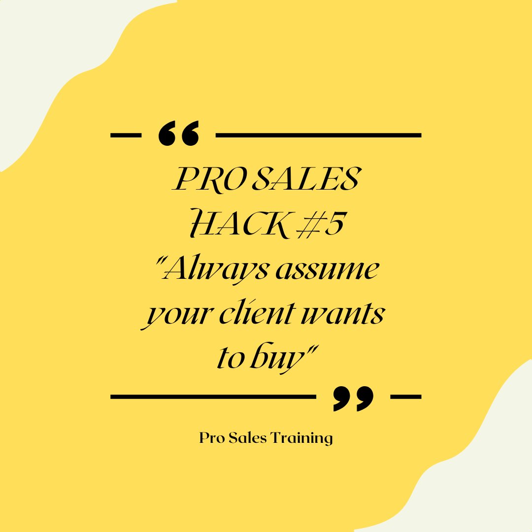 Pro Sales Hack #5 - Always assume your client wants to buy 😁
.
.
.
#sales #salescoach #salesonline #businesscoach #salesrep #salescoach #digitalmarketing #salespeople #leadgen #leadgeneration #leadgenerationstrategy #digitalmarketing #MarketingStrategy