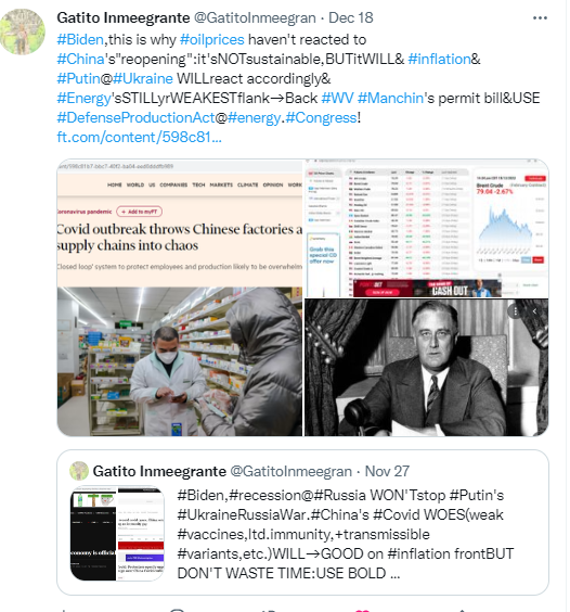 GatitoInmeegran's tweet photo. #Biden,uWASTEDchance@SELLING #energy plan:#Manchin's permit #bill to #earmark investment@#renewables,#InflationReductionAct&sequestration t'#Republican #Congress'llKILL&USE #DefenseProductionAct@energy.#China's yrWEAKflank(Sustained↑#oil demand→↑#inflation~↑#Oilprices~#Covid) https://t.co/4fQuusjjtC